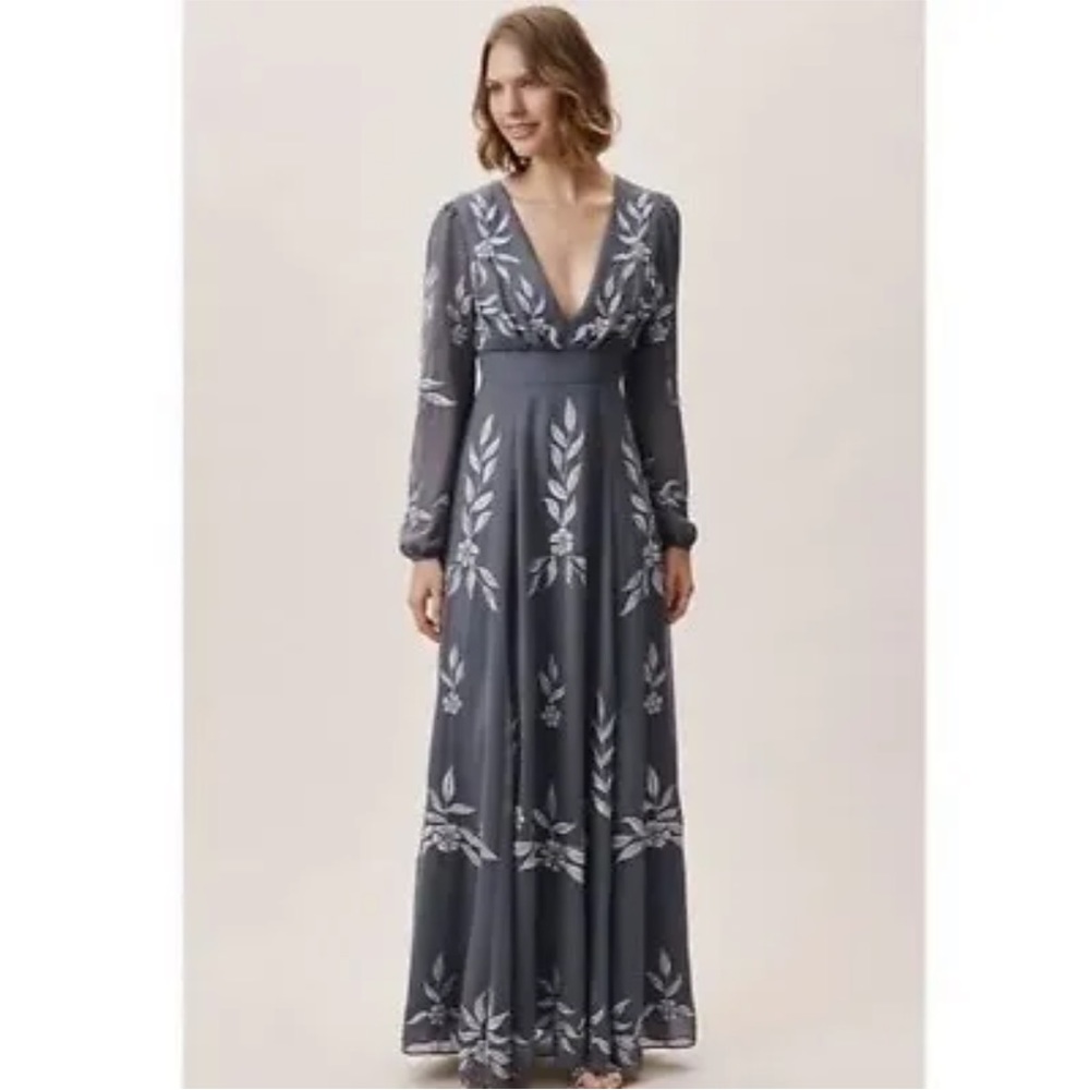 BHLDN Anthropologie Belize Embroidered A-Line V-Neck Floral Embroidered Dress 16